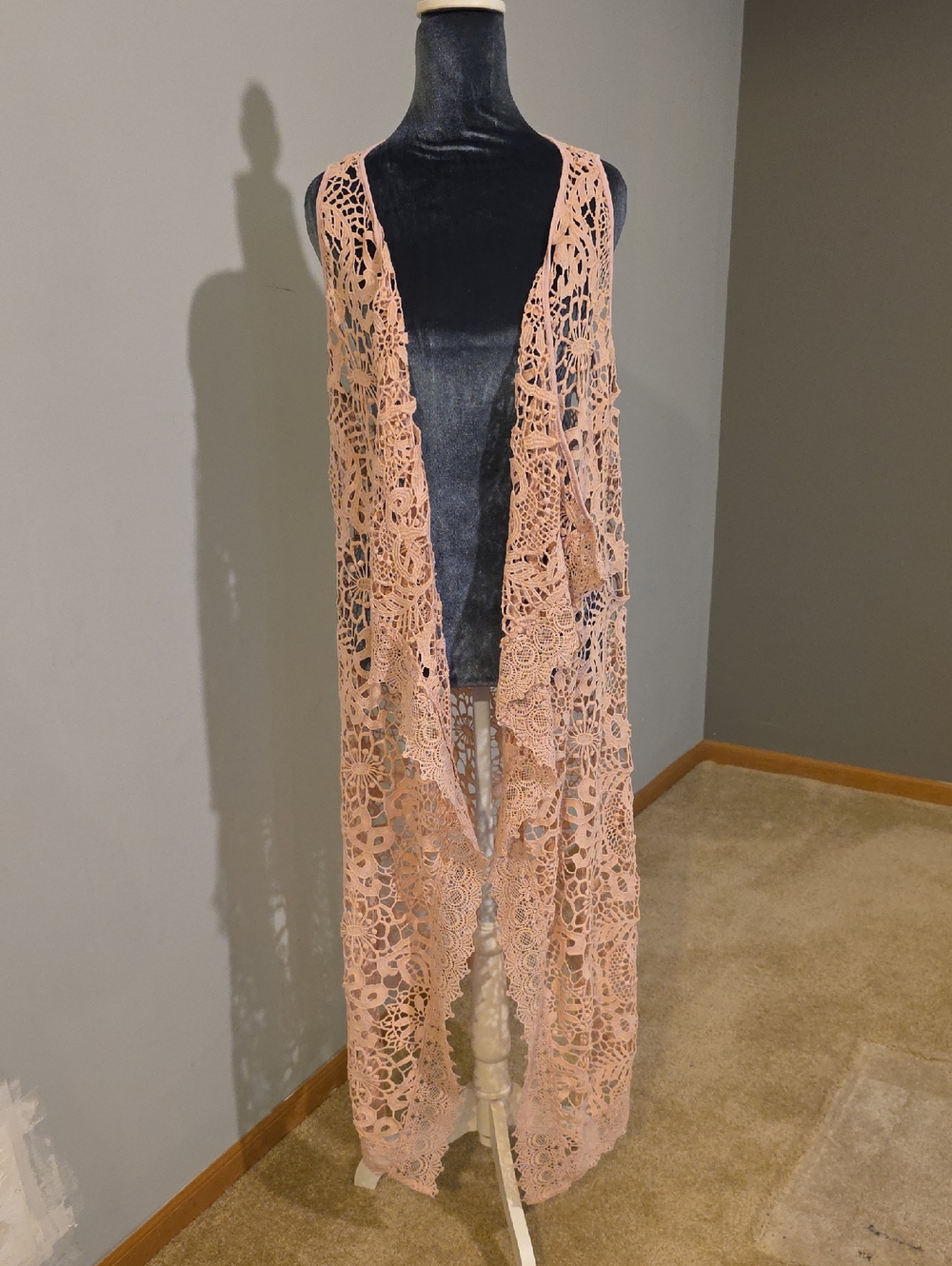 Altar'd State Blush Pink Crochet Long Vest